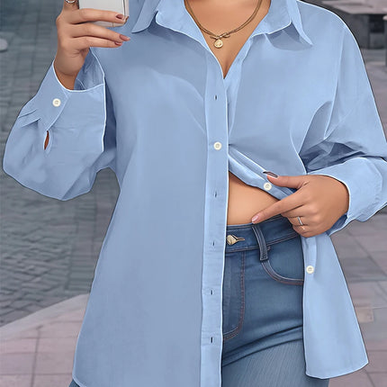 Plus Size Women's Crop Top Shirt Elegant Women's Tie-Front Long-Sleeved Shirt Solid Colour Suitable for Autumn