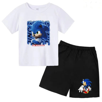 Children T-shirt Two-piece Set 3-12 Years Cool Summer Anime Supersonic Boys Girls Toddler Clothes Short-sleeved+Shorts Casual Set