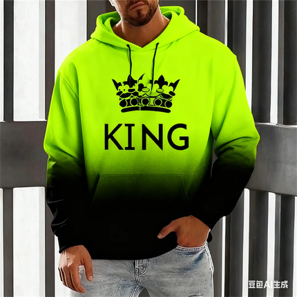 Funny Crown Pattern Men's Hoodies Fashion Gradient Letter Print Loose Sweatshirts Hip Hop Trend y2k Clothes Fall Casual Pullover