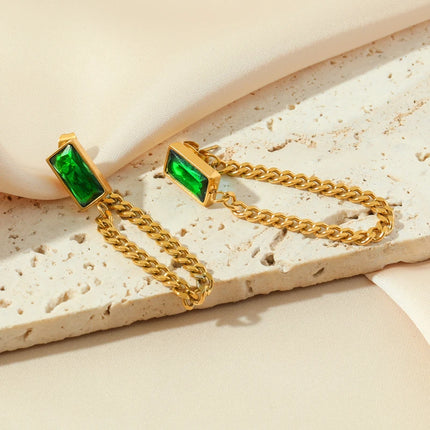 EILIECK 316L Stainless Steel Green Crystal Necklace Bracelet Earrings For Women Luxury Colorfast Jewelry 3-piece Set Gift Party