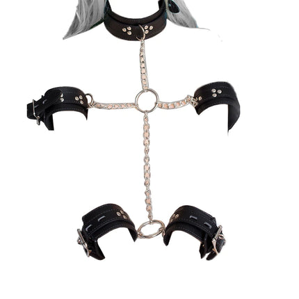 Thierry Fetish Neck Collar Wrist Arms Cuffs Restraint Leather Bondage Restraints Sex Toys for Couple Sex Products High Quality