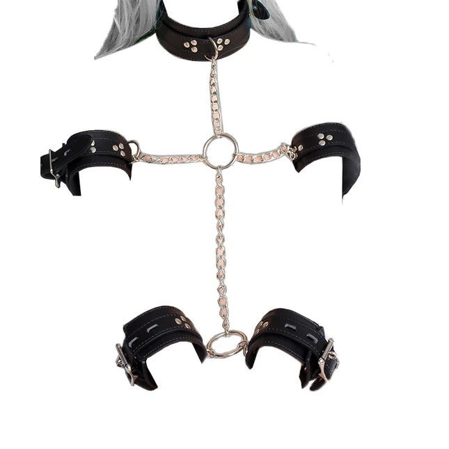 Thierry Fetish Neck Collar Wrist Arms Cuffs Restraint Leather Bondage Restraints Sex Toys for Couple Sex Products High Quality