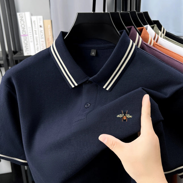 100% pure cotton summer men's polo short sleeve T-shirt business casual breathable cozy delicate popular stylish embroidered top