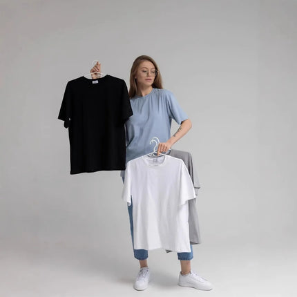 Botvotee 21 Colors Ins Fashion Summer Oversized Basic Solid T-Shirts for Women 100% Cotton White Black Pink T-shirt Casual Tops