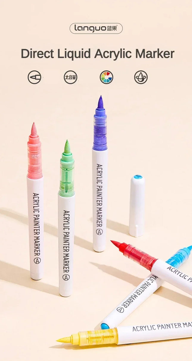 LANGUO 207/9 Colors Direct Liquid Acrylic Marker Soft Brush Paint Pen For Manga Graffiti Crafts Art School Supplies Stationery