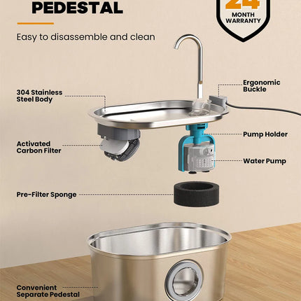 Stainless Steel Cat Automatic Drinking Fountain Dog Drinking Fountain Ultra-Quiet Pet Fountain With Window Cat Water Feeder