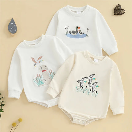 Autumn Baby Sweatshirt Rompers Baby Boys Toddler Fall Clothes Long Sleeve Crewneck Duck Embroidery Casual Romper Jumpsuit