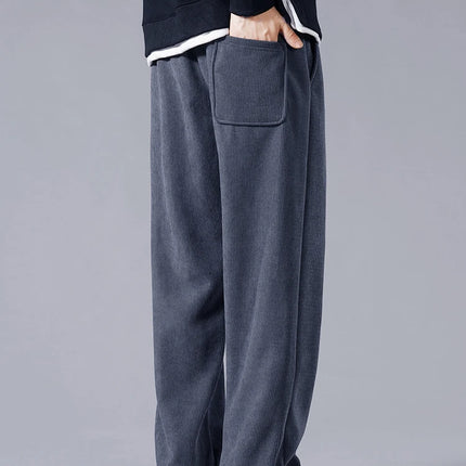 Winter Thick Warm Corduroy Sweatpants Men Fleece Liner Drawstring Straight Loose Track Pants Male Casual Fleece Thermal Trousers