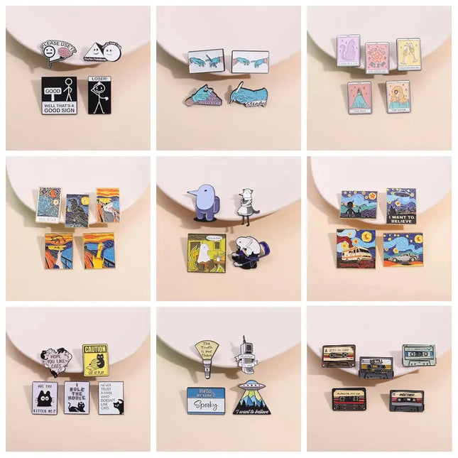 Creative Rectangular Humorous Quotes Enamel Pins Matchstick Retro Radio Dollar Currency Brooches Lapel Badge Jewelry Fans Gift