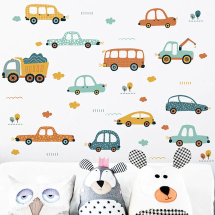 Cartoon Cars Bus Removable PVC Wall Stickers for Kids Baby Boys Bedroom Living Room Kindergarten Nursery Decor Decals DIY Murals