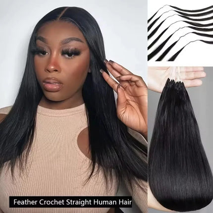 12ABone Straight Crochet Human Hair Feather Knotless Pre-Separated Crochet Hair Extensions Full Head Brazilian Hair For Women