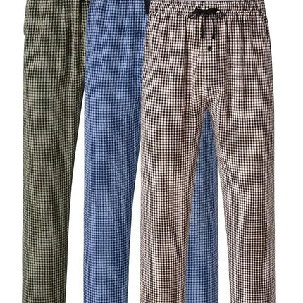 3Pcs Men's 100% Cotton Plaid Pajama Sleeping Pants, Long Plaid Print Sleepwear Pajama Pants with Elastic Waist Homewear