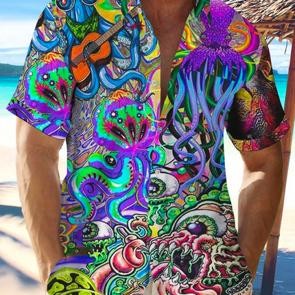 New Hawaii Spring/Summer Fashion Leisure Street Walk Tourist Beach Printed Full Open Short Sleeve Button Shirt, Quick Shipping