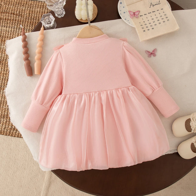 Baby Girl Dress Spring/Fall Bow-Tie Tulle Long-Sleeve Dress Adorable Princess Baby Dress