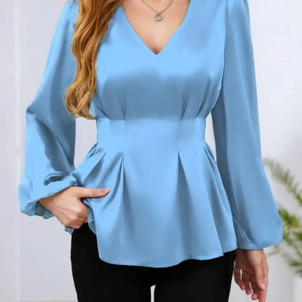 Women's Pleated Shirt | Sexy Slimming Design, Long-Sleeve Elegant Style, Cinched Waist Skirt Top