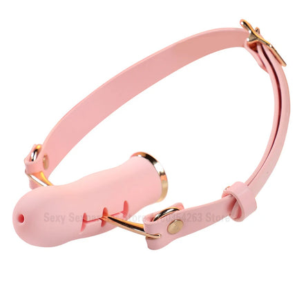 Bondage Vibrating Deep Throat Mouth Plug Leather Replaceable Mouth Balls Bdsm Mouth Gag Sex Toys Flirt Sex Tool Simulation Dildo