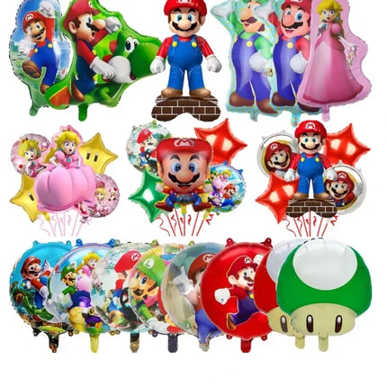 Cartoon Super Mary Balloon Set Mario Luigi Game Themed Birthday Party Decoration  Peach Princess Aluminum Film Balloon Kids Gift