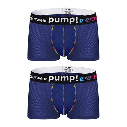 Men's PUMP! Mesh Boxer Briefs U Convex Pouch Rainbow Stitching Elastic Waistband Breathable Quick Dry Underwear