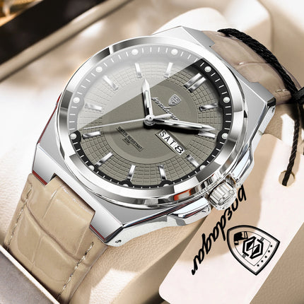 POEDAGAR High Quality Fashion Men's Wristwatch Waterproof Luminous Date Week Business Quartz Men's Watches Leather Men Watch Reloj