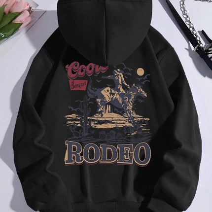 Rodeo Hoodie Women Vintage Cowboy Printing Hooded Fleece Warm Pocket Pullovers Autumn Winter Comfortable Woman Clothing