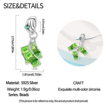 Lucky 925 Sterling Silver Money Tree Lucky Cat God of Wealth Dollar Treasure Charm Fit DIY Bracelet Necklace Good Luck Wish Gift