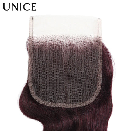 UNice Black Cherry Body Wave 4x4 Lace Closure 1PC Free Part 100% Human Hair Closure 14-20 Inch