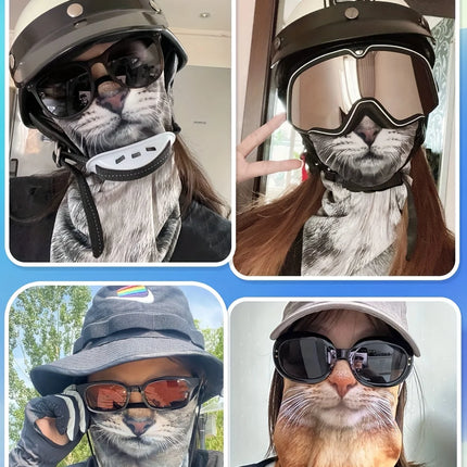 3D Animal Cat Design Summer Full Face Neck Protector Sun Shield Breathable Quick Dry Polyester Helmet Liner for Outdoor Cycling