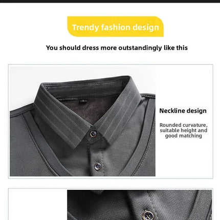 Men's Winter Thickened Fleece Lined Knitwear Polo Shirt Long Sleeve Loose Fit Solid Color Thermal Base Layer Two-Piece Look