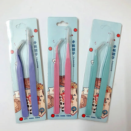 Stainless Steel Straight Curved Tweezers Colorful Pink Blue Purple DIY Eyelash Tweezer Nail Art Sticker Rhinestones Picking Tool