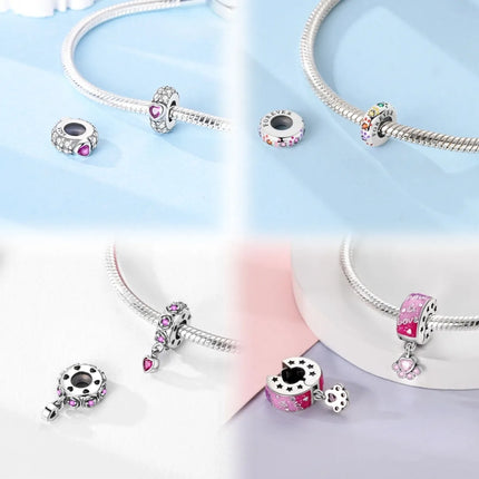 Lucky Clover Clip Charms 925 Sterling Silver Original Black Cat Stopper Clamp Silicone Spacer Charm For DIY Jewelry Bracelet