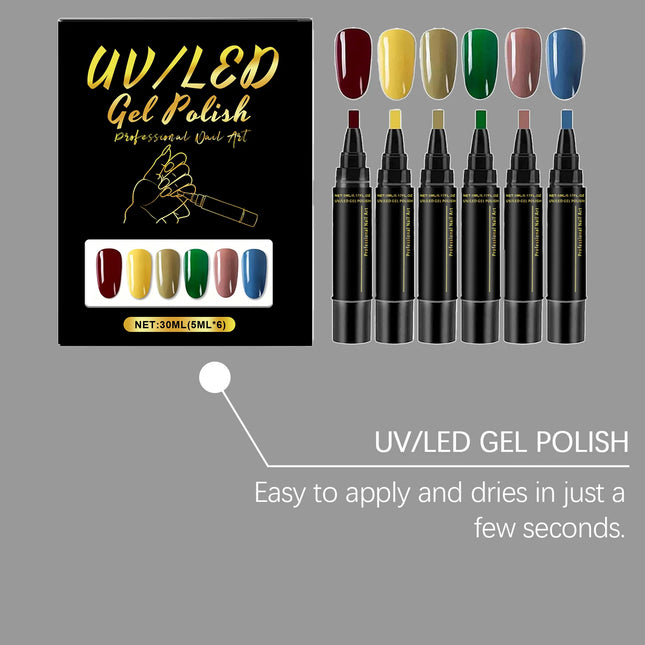 6 Color Nail Polish Pen Bright Color Smooth Drawing Quick Dry Long Wear Easy Grip Portable DIY Nail Creation Nail Art Pens Set