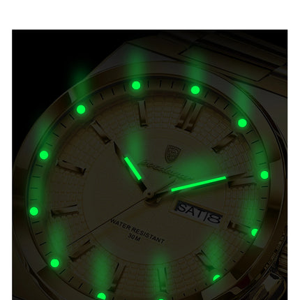 POEDAGAR Luxury Business Men's Watches Stainless Steel Waterproof Luminous Men's Watch Date Week Quartz Original Men's Wristwatches