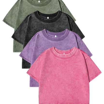 100% Cotton Washed T-Shirts For Women Loose O-Neck Crop Tops Y2k Street Female Clothes Summer Casual Vintage Short Sleeve Tees