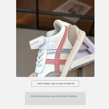 Children Sports Shoes Color Block Sewing Thread Hook Loop Round Toe Soft Soled Thick Flat Shoes Breathable Comfortable Non Slip