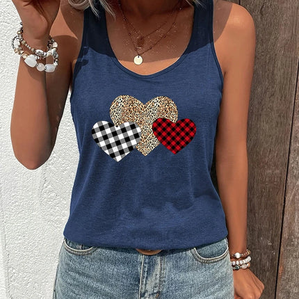 Fashion Women Racerback Tanks Leopard Print Heart Graphic Tank Top Summer Casual Outfit Heart Leopard Print Lover Sexy Short Top