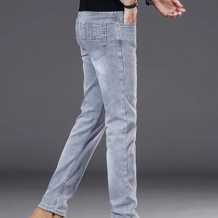 Ele Emerald een Slim Fit Men's Jeans High End Luxury Brand Bule Casual Wear Resistant Stainproof mid Waist Zipper