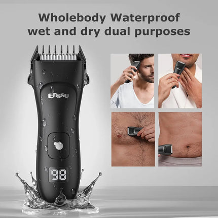 ENSSU Men's Body Hair Trimmer, Electric Groin Pubic Groomer, Waterproof Ceramic Blade, LCD Display, Men's Grooming Kit