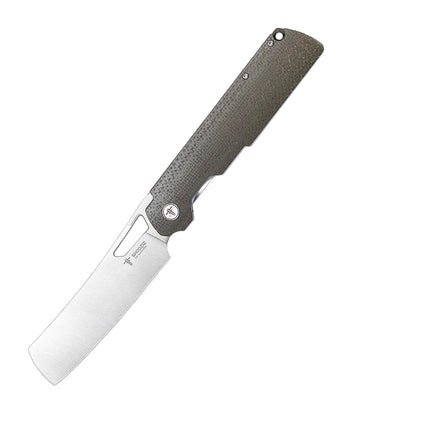 Shooziz Folding Camping Knife,Pocke knife for Man，D2 Satin/Stomewash Blade,Brass Washer for Outdoor EDC Tool,G10/Micarta Handle