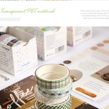 MINKYS 5pcs/set Basic Grid Star Decorative Tape Cute Cartoon Creative Washi Tape School Stationery