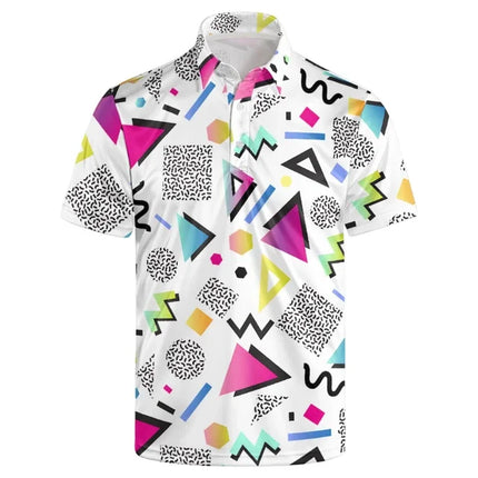 Hawaiian Men Polo Shirts 3D Colorful Geometric Printing Men's Summer Loose Beach Oversize Short Sleeve Golf Shirts Unisex Tops