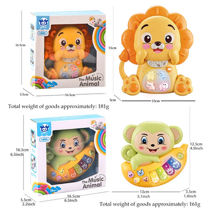 Cartoon Electric Music Toys for Kid, Lighting Musical Piano Model Lion Rabbit Elephant Early Education Gifts