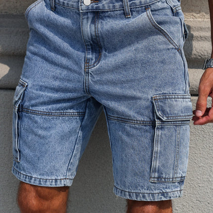 Men's Summer Blue Regular Denim Shorts. Multi-Pocket Design. Stylish and Casual.