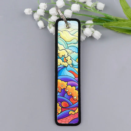 Japanese Van Gogh Art Waves Key Tag Keychains Women Koi Fish Keychain for Car Motorcycles Keys Keyring Men Holder Jewelry Gifts