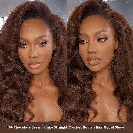 Kinky Straight Crochet bundles Human Hair Extensions 5pack/300g Miracle Knots #4 Chocolate Brown Yaki Straight Feather Bulk Hair