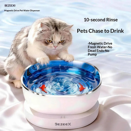 InnovatiMagnetic Drive Wireless Cat Water Fountain 100 Days Long Battery Life Ultra Quiet Filter-Free Suspension Pet Water Bowl