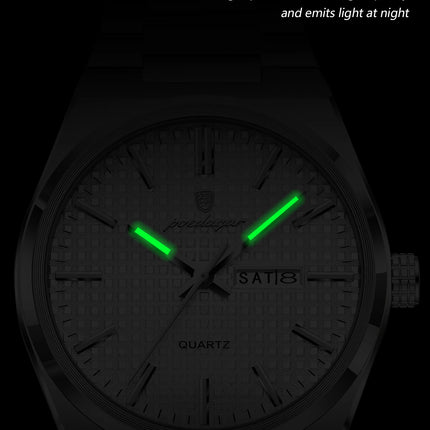 POEDAGAR Original Men's Watch Date Week Waterproof Luminous Stainless Steel Watches For Men Business Men's Quartz Wristwatch Reloj