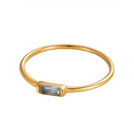 CARLIDANA Mimalist 18K Gold Plated Square Simple Colorful Zircon Stainless Steel 12 Months Birthstone Stackable Ring for Women