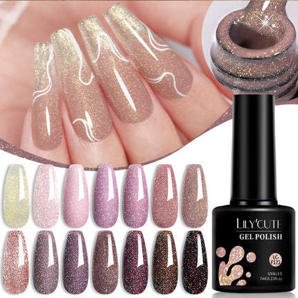 LILYCUTE 7ML Glitter Gel Nail Polish Sparkling Semi Permanent UV Gel Colorful Shinning Gel Varnish Nail Art Soak Off UV LED Gel