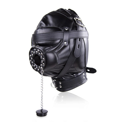 Full Enclosure Padded Leather Hood Mask with Muzzle Gag BDSM Bondage Sensory Deprivation Slave Role Play Gear Adult Sex Toy