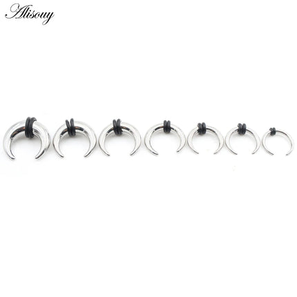 2PCS Stainless Steel C Shape Buffalo Horn Ear Taper Stretcher Expander Septum Captive Tragus Cartilage Piercing Body Jewelry